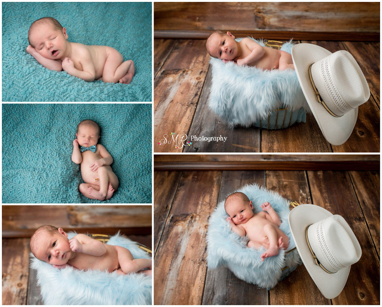 baby boy, newborn, blue, bowtie, cowboy hat