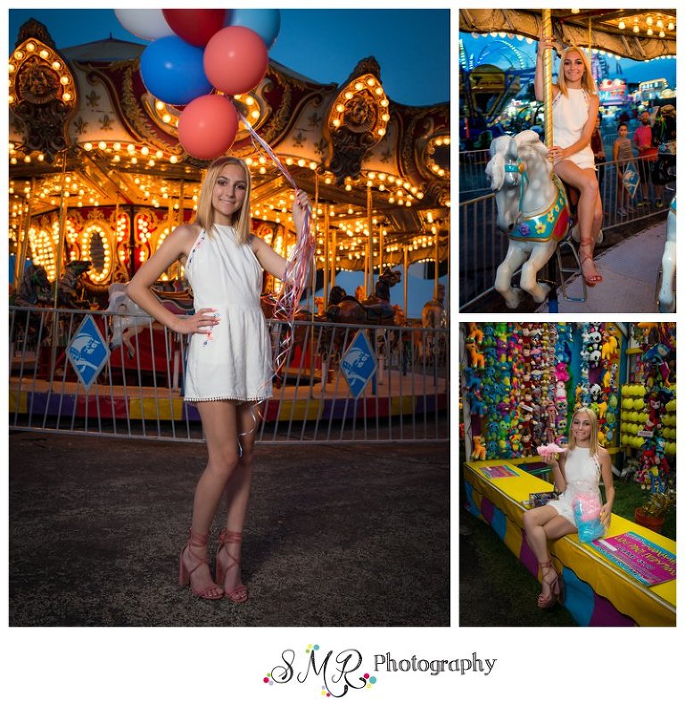 Senior girl, balloons, county fair, carousel, cotton candy, carnival