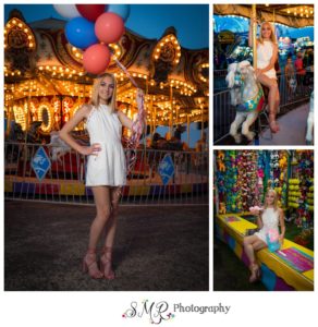 Senior girl, balloons, county fair, carousel, cotton candy, carnival