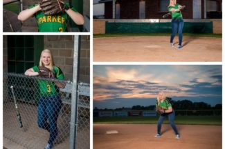 senior girl, softball, dug out, second base, sunset