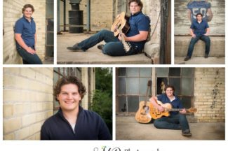 Senior guy, casual, brick wall, old warehouse, guitar, football