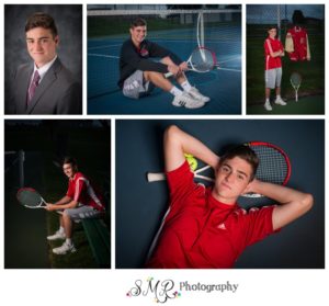 senior guy, yearbook photo, tennis, tennis court, letterman jacket, tennis racket