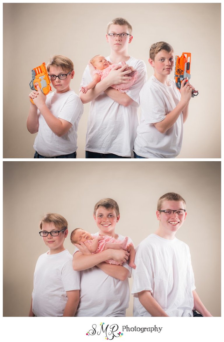 3 boys 1 girl, big brothers with nerf guns, older siblings